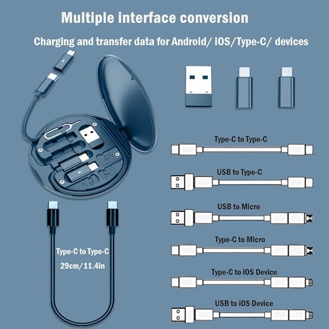 8-in-1 Fast Charge Cable Kit – USB-C, Lightning & Micro + Compact Travel Box