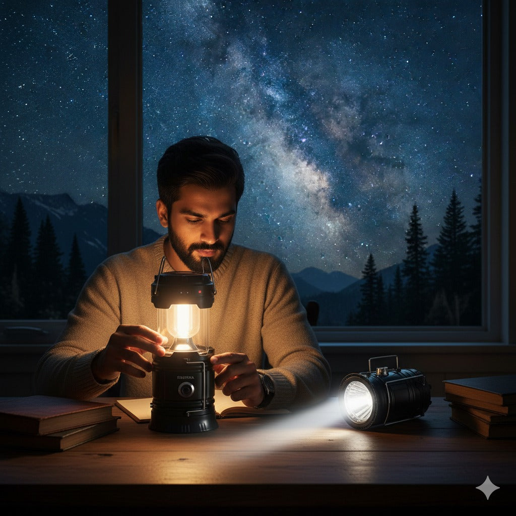 Rechargeable Solar Lantern & Charging LED Torch Light With Power Bank, Portable Camping & Home Emergency Light