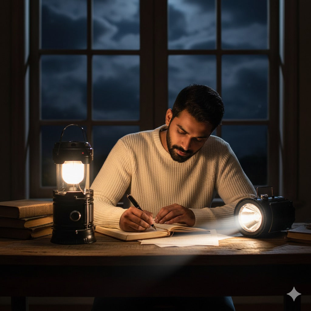 Rechargeable Solar Lantern & Charging LED Torch Light With Power Bank, Portable Camping & Home Emergency Light