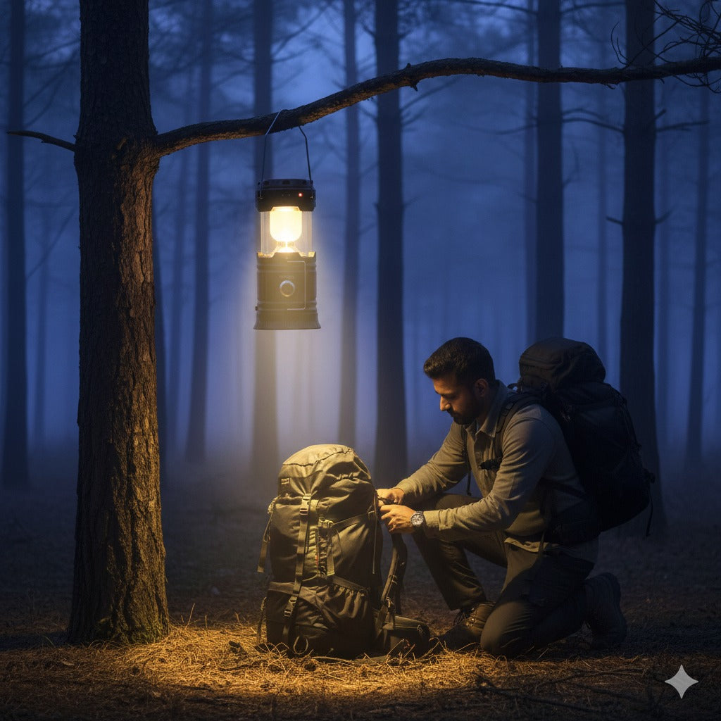 Rechargeable Solar Lantern & Charging LED Torch Light With Power Bank, Portable Camping & Home Emergency Light