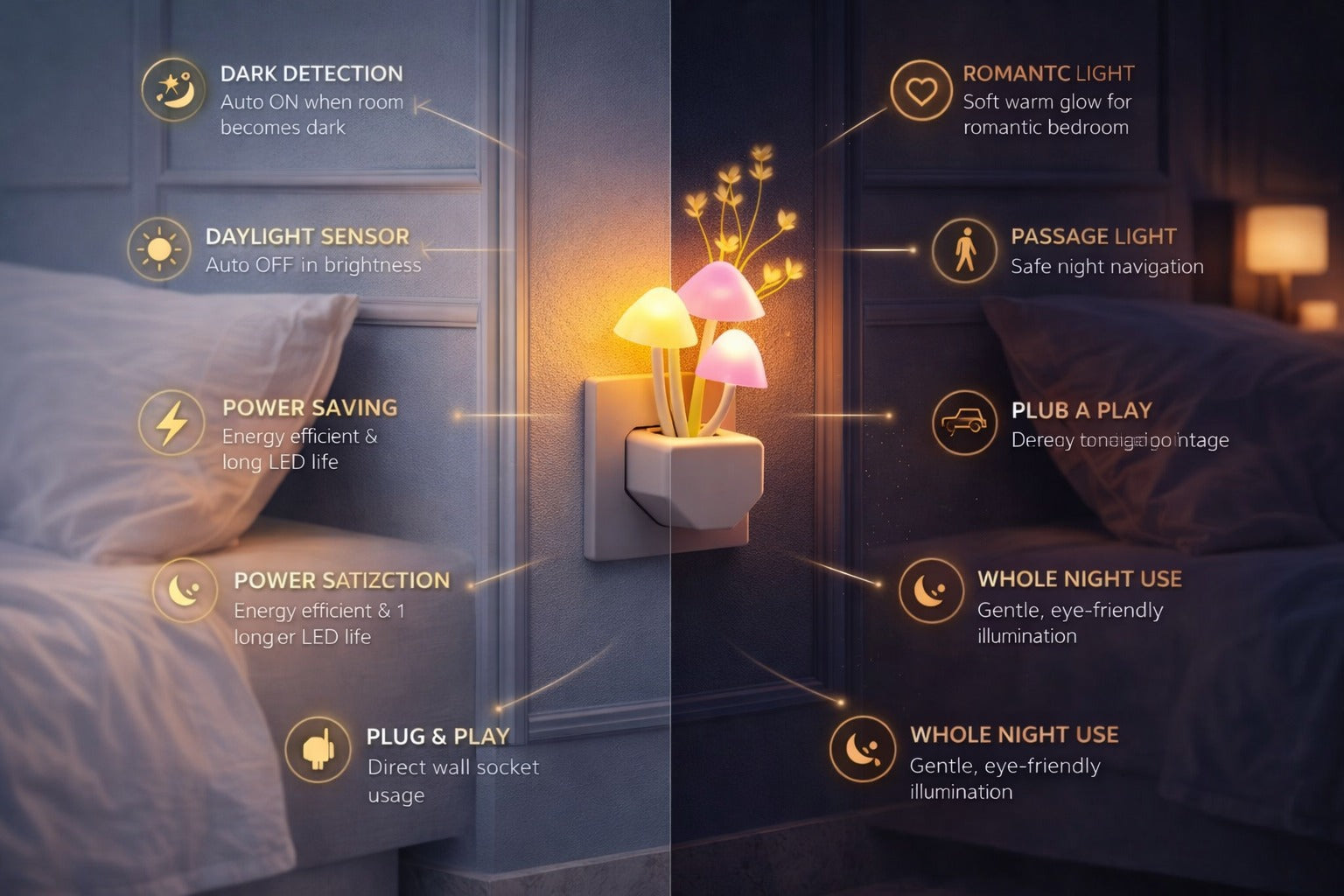 3D LED Mushroom Night Lamp with Soft Ambient Glow