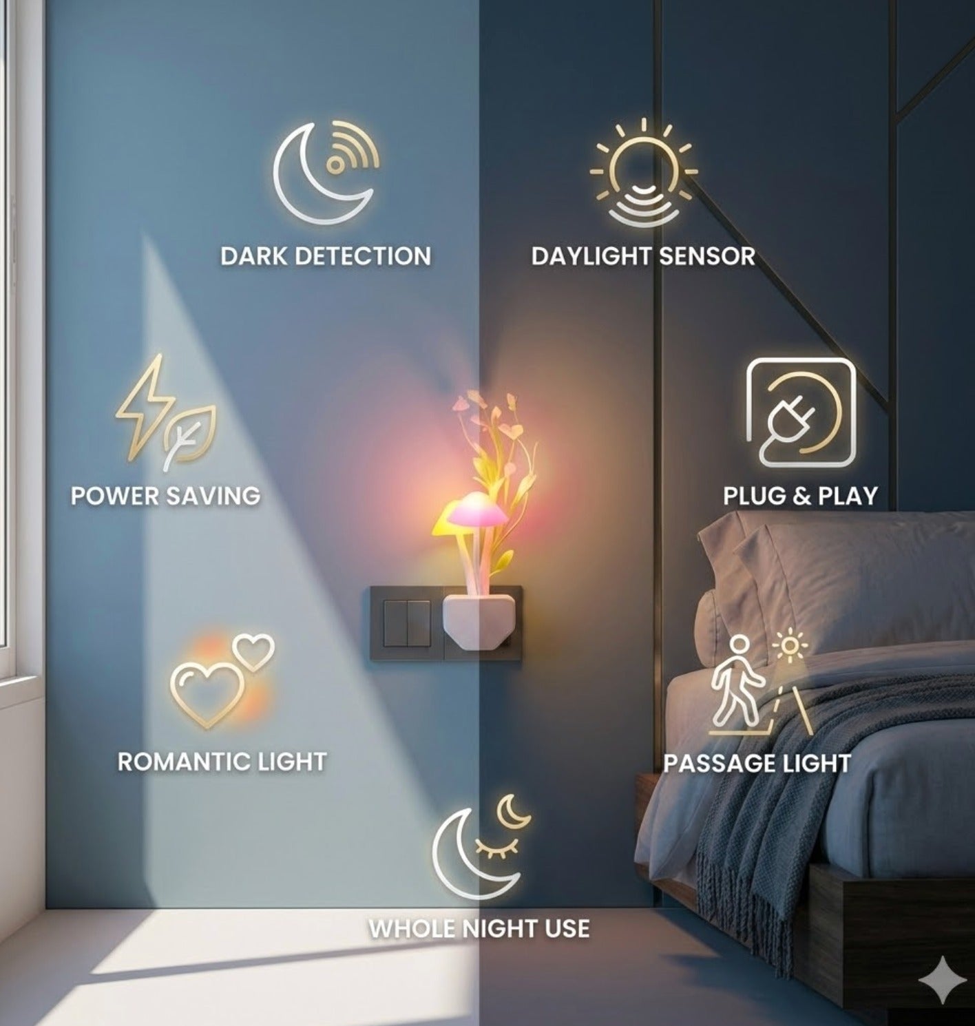 3D LED Mushroom Night Lamp with Soft Ambient Glow